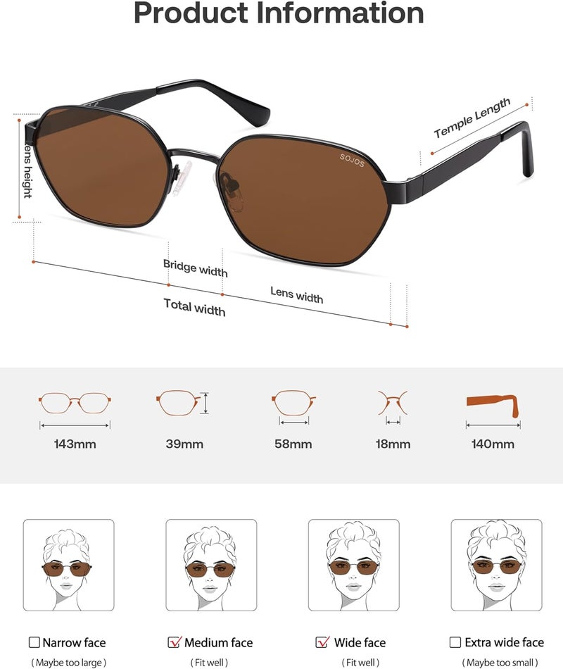 Sojos Trendy Polarized Hexagon Sunglasses for Women Men, UV400 Retro Rectangle Shades SJ1238 - Image 5
